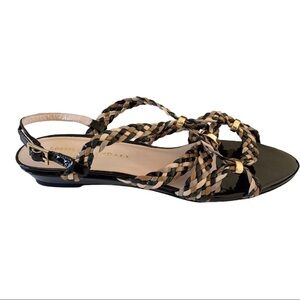 Loeffler Randall Tri Color Multi Braided Patent Leather Wedge Sandal NWT